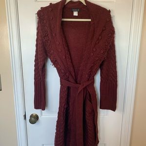 Venus Brick Red Pom Detail Wrap Cardigan - Women's size L